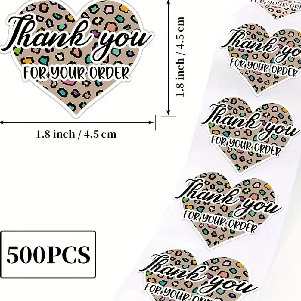 Leopards Heart ♥️ 500 Roll of Thank You Stickers 1.8” x 1.8” - Picture 5 of 7